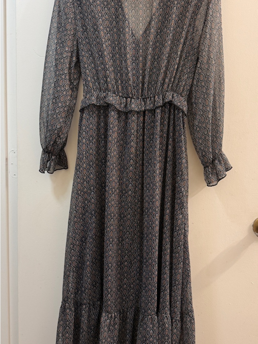 ZARA Boho Paisley Ruffle Maxi Dress Size S Blue Orange - Picture 13 of 13